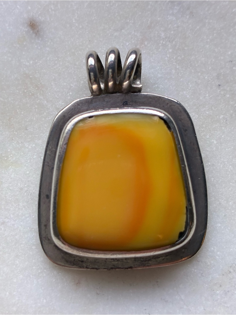 Lemon Yellow Stone Pendant w/ Sterling Silver from Mexico
